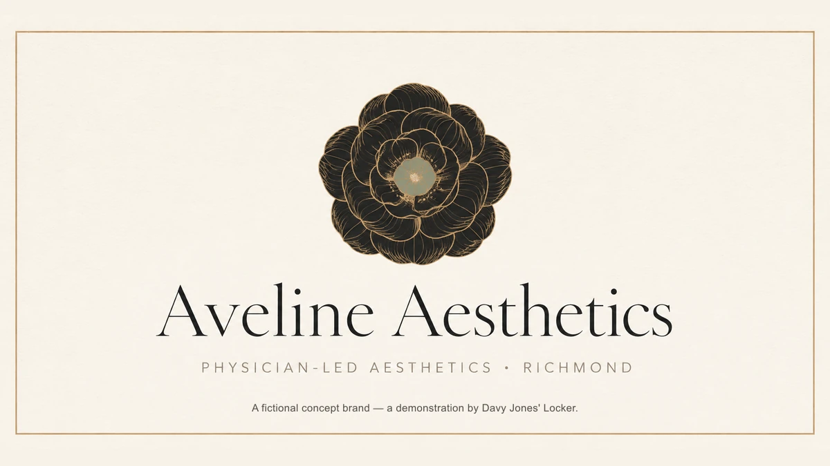 The Aveline Aesthetics title card: a gold-lined camellia above the brand name, on cream.